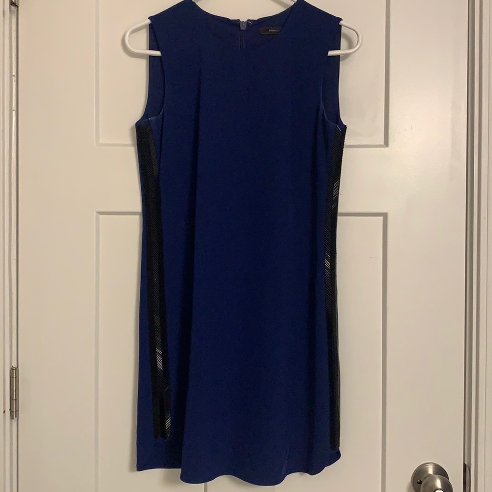 BCBG Blue Beaded Shift Dress Formal Wedding Winter